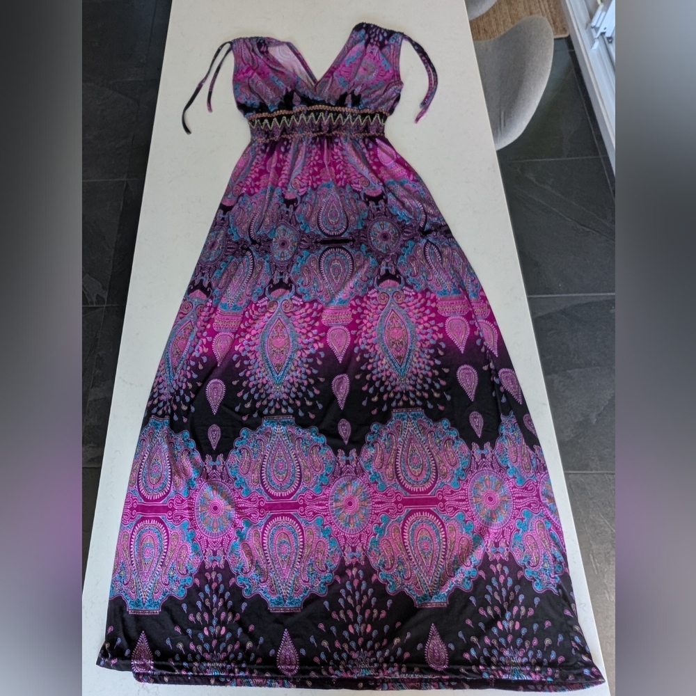 Elegant Pink and Purple Maxi Dress